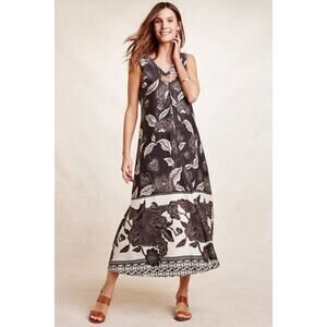 Anthropologie Black and White Sleeveless V-Neck Sundress